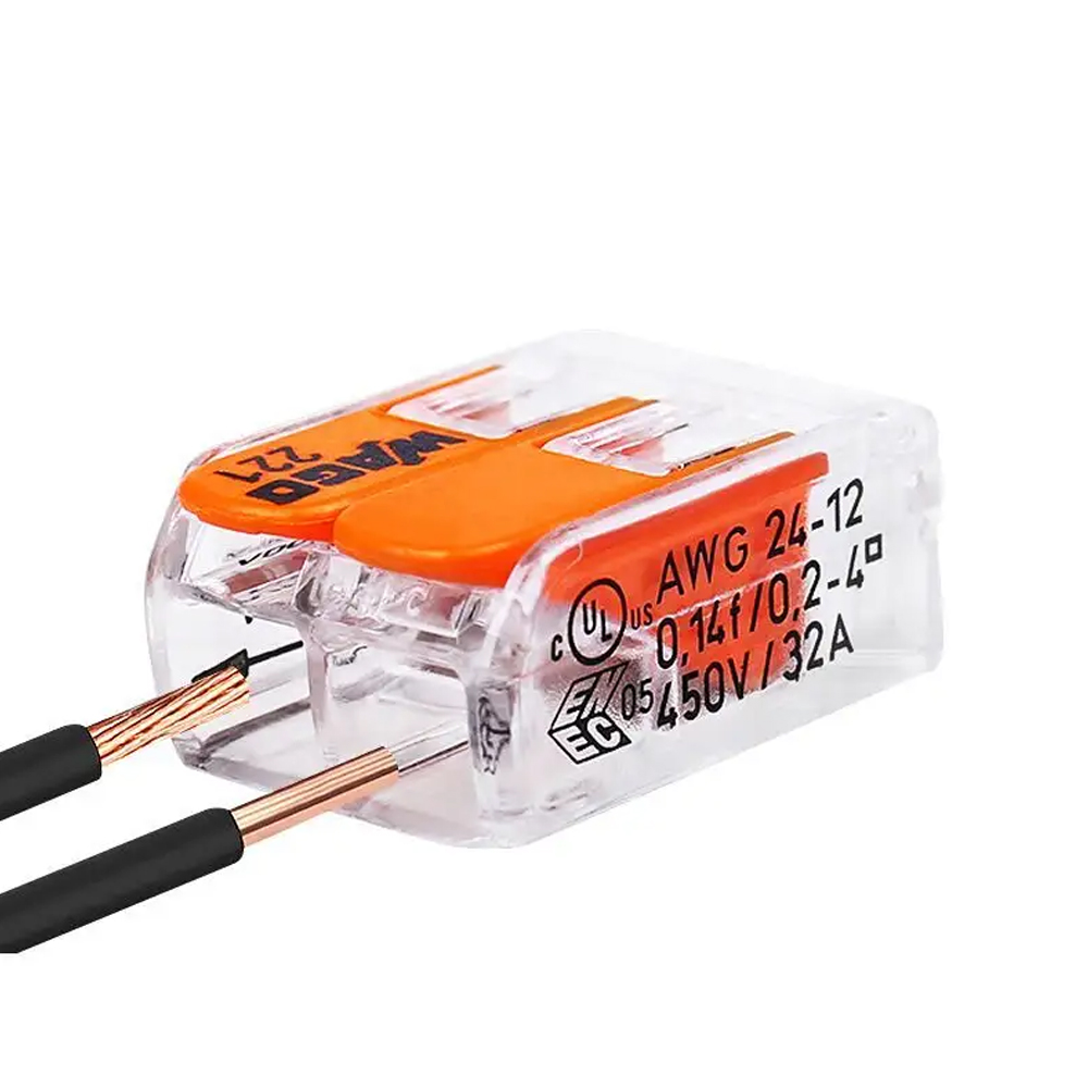 WAGO 221-412 2-Wege Push-In Kabelverbinder – Original WAGO Hebelklemmenblock für 0,5–2,5mm² Kabel, 32A 450V