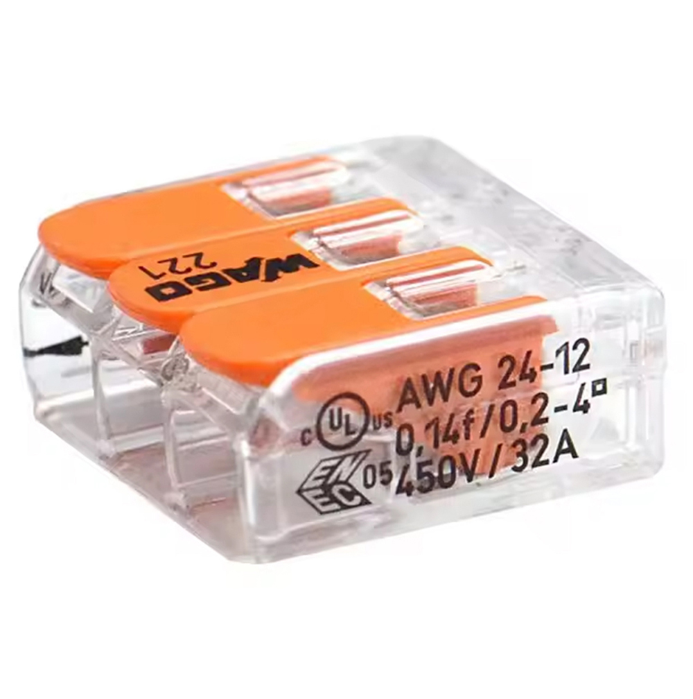 WAGO 221-413 3-Pin Push-In Kabelverbinder – Originaler Schnellklemmenblock für 0,5–4mm² Kabel, 32A 450V