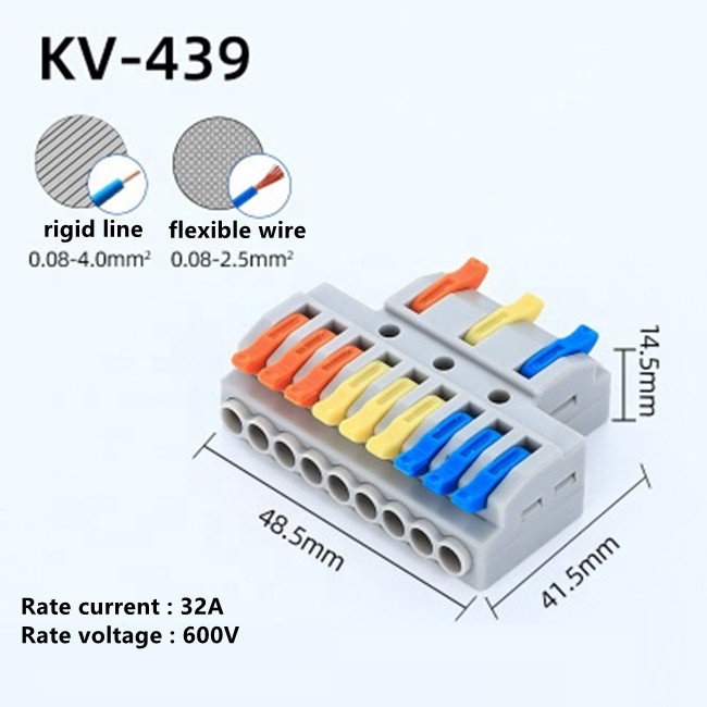KV439 3 In 9 Out Mehradriger Push-Pull Hebel PCB Schraubenklemmenblock für DIN-Schienenanwendungen