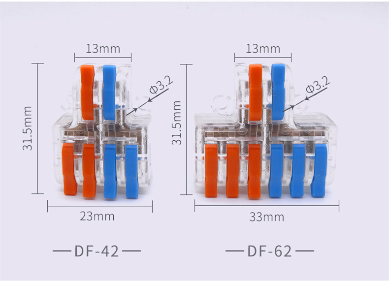 MINI-T-SPL-42 Kompakter 2 In 4 Out Transparenter Hebelmutter Wasserdichter Drahtverbinder mit Kupferstiftklemmen