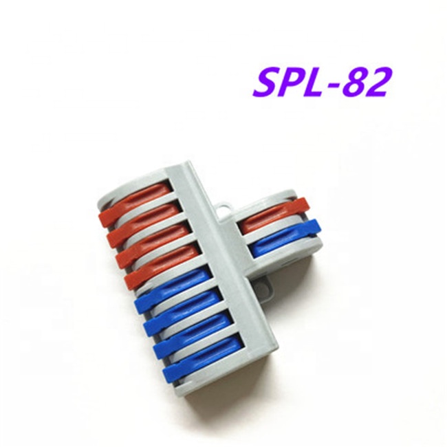 SPL82 2 Eingänge 8 Ausgänge Sicherungs-Kabelspaten-Splitter-Klemmenblock Schnellverschluss Push-Pull 8-Pin-Stecker für Leistungsanwendungen